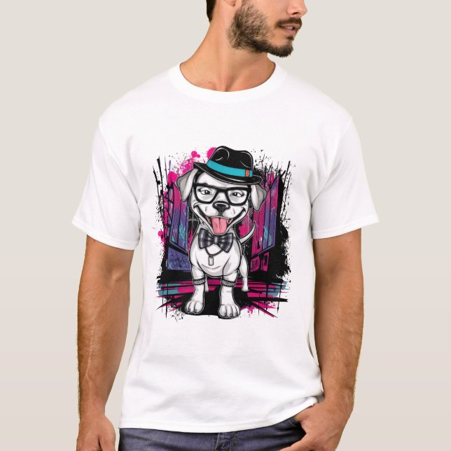 Urban Pup: Graffiti Art Dog Design T-Shirt (Front)