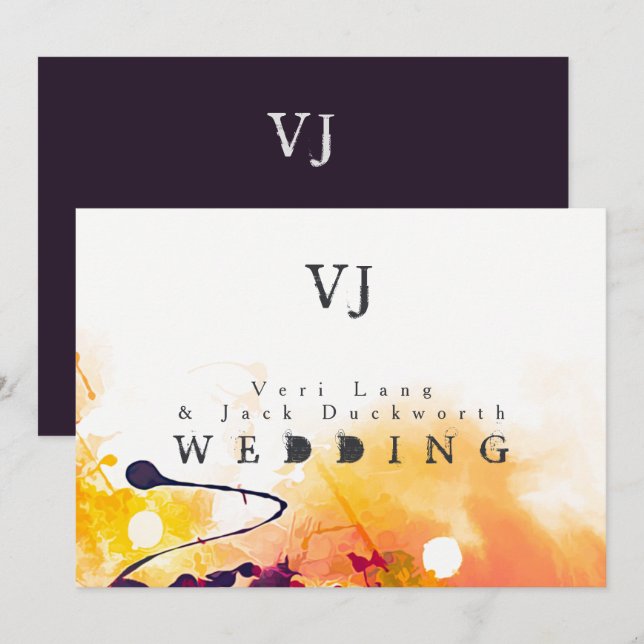 Urban Purple Orange Watercolor Wedding Invitations (Front/Back)