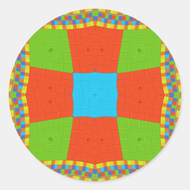 "Urban Quilt" European Geometric Pattern Art Classic Round Sticker (Front)