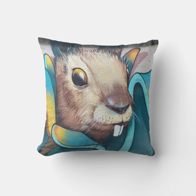 Urban Rabbit Art Urban Art Mural Bunny Rabbit Mura Cushion (Front)