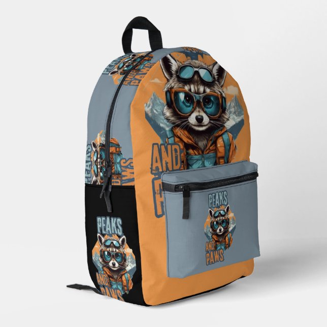 Urban Racoon with Adventure Vibes Printed Backpack (Back Corner Left)