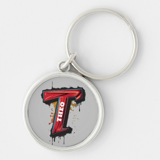 Urban Rebellion: Customisable Bold "T" Graffiti Key Ring (Front)
