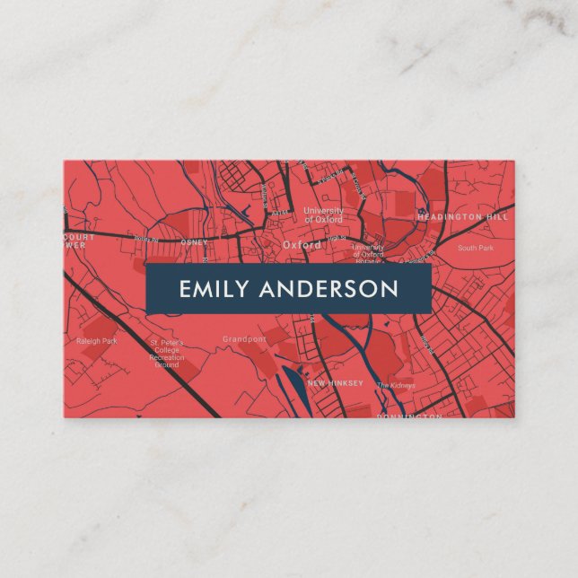 URBAN RED NAVY OXFORD UNIVERSITY UK OUTLINE MAP BUSINESS CARD (Front)