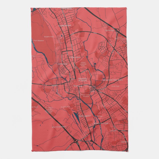 URBAN RED NAVY OXFORD UNIVERSITY UK OUTLINE MAP TEA TOWEL (Vertical)