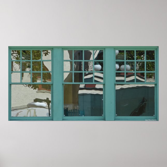 Urban Reflections Teal Window Panes Poster (Front)