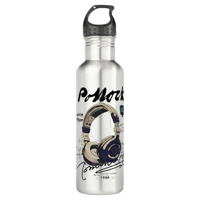 Urban Retro Headphone Vibe Illustration 710 Ml Water Bottle (Front)