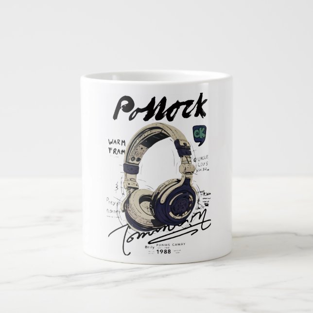 Urban Retro Headphone Vibe Illustration Large Coffee Mug (Front)
