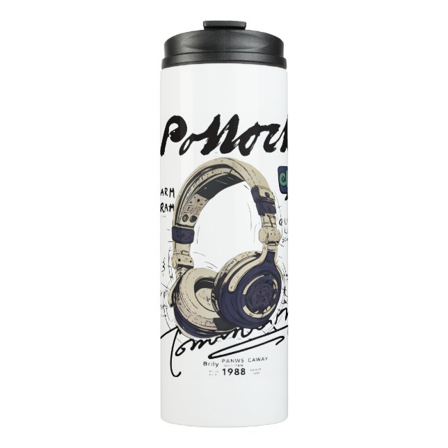 Urban Retro Headphone Vibe Illustration Thermal Tumbler (Front)