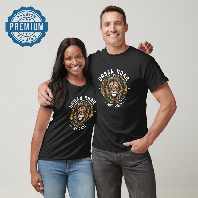 Urban Roar Lion Emblem — Bold Leaf Wreath Design T-Shirt (Creator Uploaded)