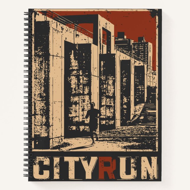 Urban Runner Cyberpunk Cityscape Design Notebook (Front)