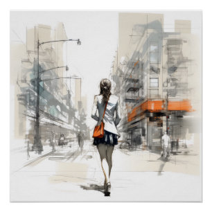 Urban Sketch, 3D Render Of The Modern Woman Poster