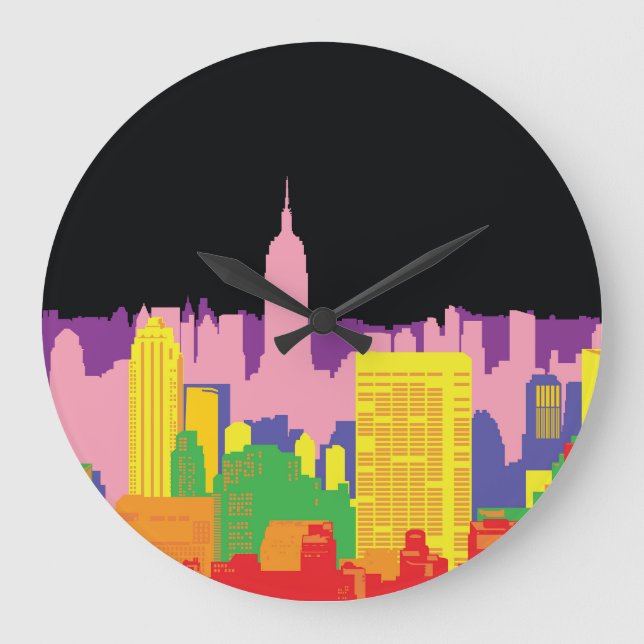 Urban Skyline: Night Rainbow Decor. Large Clock (Front)