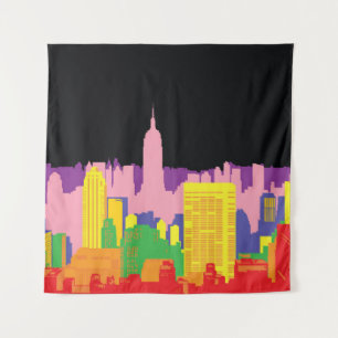 Urban Skyline: Night Rainbow Decor. Tapestry