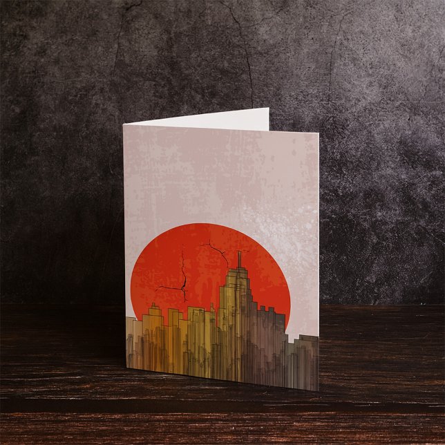 Urban Skyline with Red Sun Grunge Cityscape  Card (Creator Uploaded)
