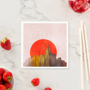 Urban Skyline with Red Sun Grunge Cityscape  Napkin