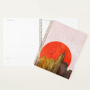 Urban Skyline with Red Sun Grunge Cityscape  Planner