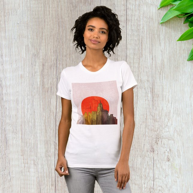 Urban Skyline with Red Sun Grunge Cityscape  T-Shirt (Creator Uploaded)