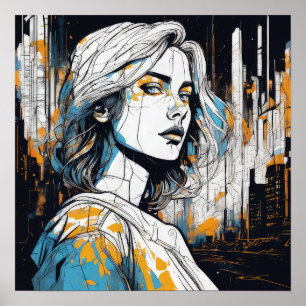 Urban Soul: A Woman Portrait - Abstract Modern Art Poster