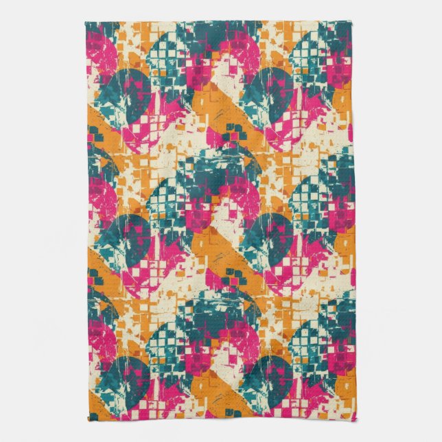 Urban Street Art Abstract Colour Block Pattern Tea Towel (Vertical)