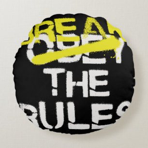 Urban street art break the rules stencil graffiti round cushion