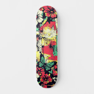 Urban Street Art Inspired Girly Floral Butterfly  Skateboard