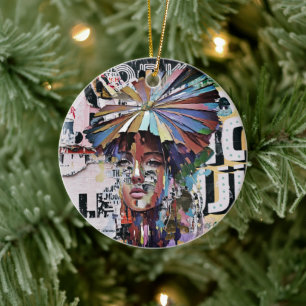 Urban Street Art Woman Portrait Ceramic Ornament