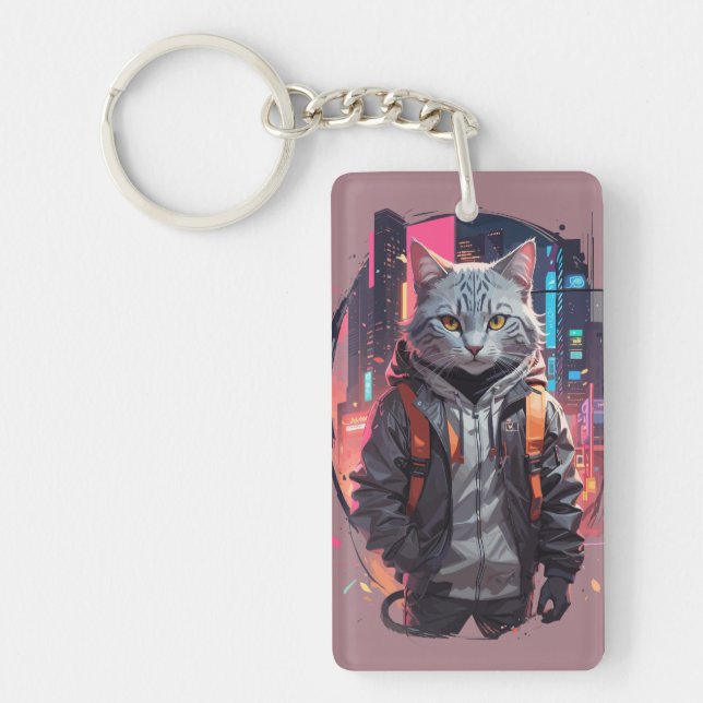 Urban Street Cat Design Key Ring (Front)