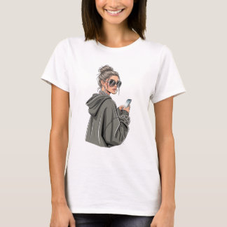 Urban Streetwear Girl in Oversized Hoodie and Chai T-Shirt