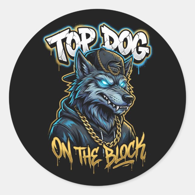 Urban Style Graffiti Wolf Top Dog Street Art  Classic Round Sticker (Front)
