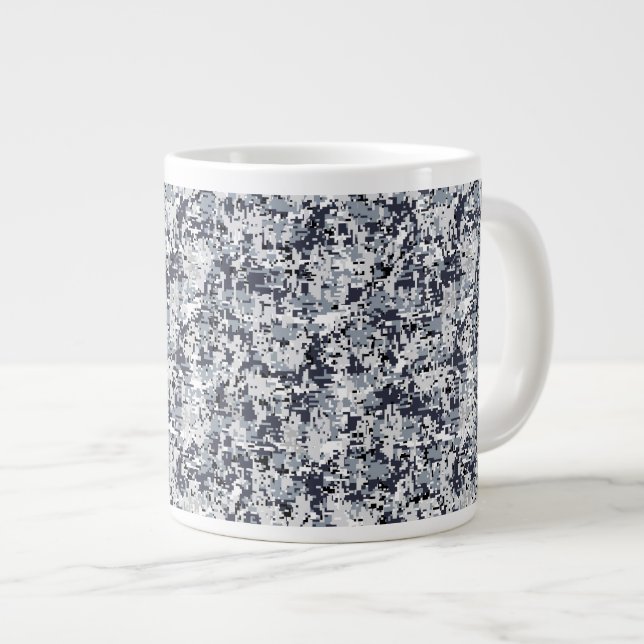 Urban Style Silver Grey Digital Camouflage Large Coffee Mug (Front Right)