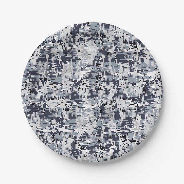 Urban Style Silver Grey Digital Camouflage Paper Plate (Front)