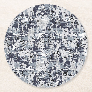 Urban Style Silver Grey Digital Camouflage Round Paper Coaster