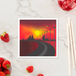 Urban Sunset Highway Skyline Napkin