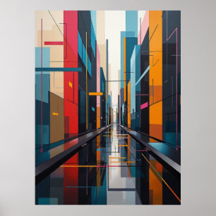 Urban Symphony: Geometric City Rhythm Abstract Poster