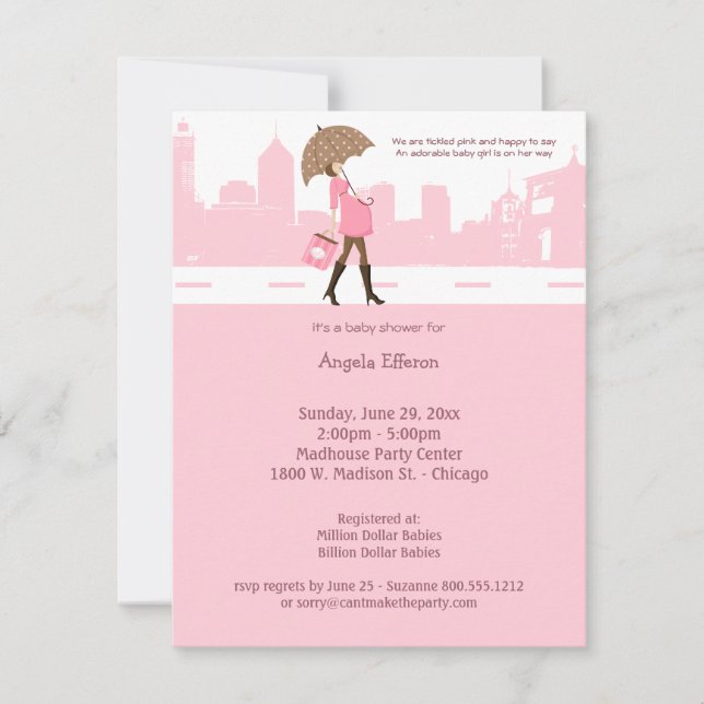 Urban Tickled Pink Baby Shower Invitation (Front)