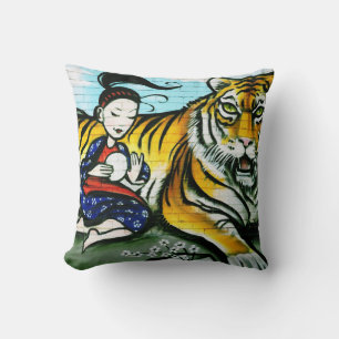 Urban Tiger Geisha Graffiti art Cushion