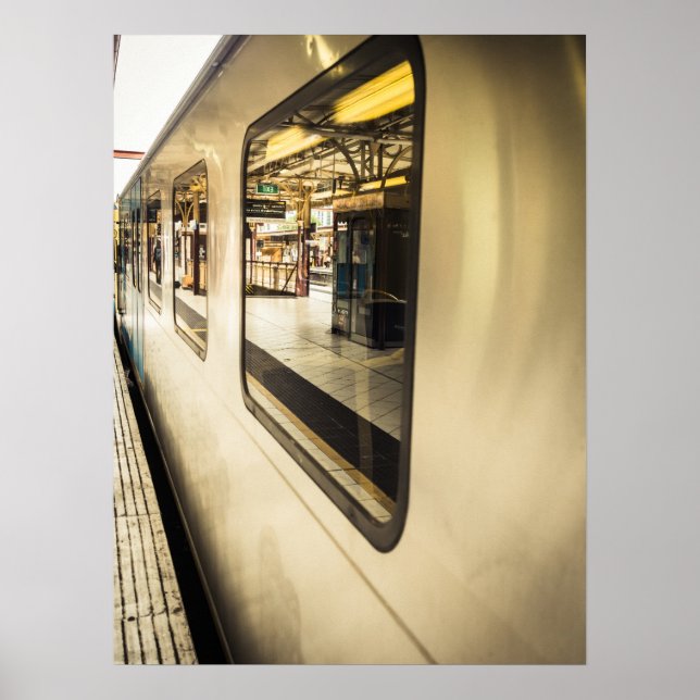 Urban Train Reflections Modern City Platform Poster (Front)