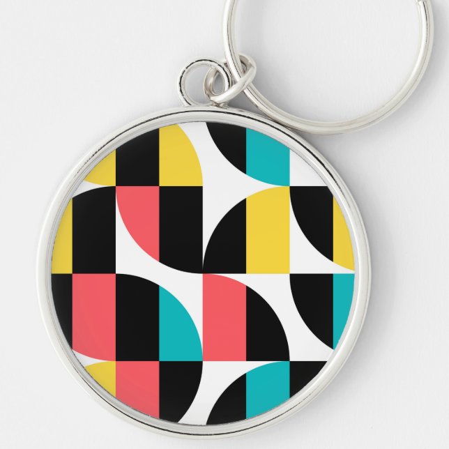 Urban, trendy, colorful, modern graphic pattern key ring (Front)
