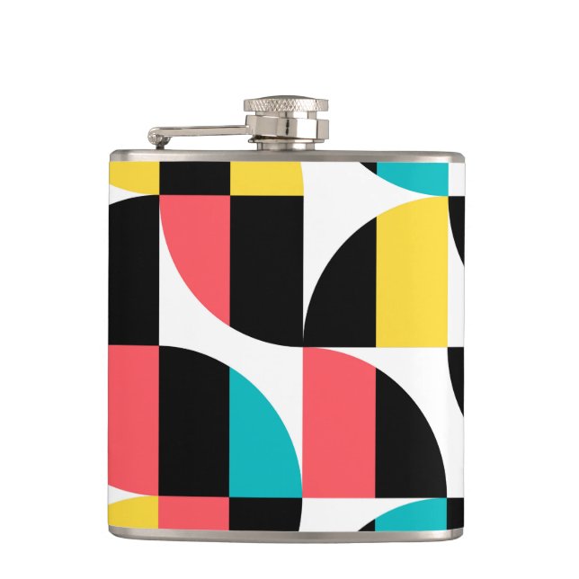 Urban, trendy, colourful, modern graphic pattern hip flask (Front)