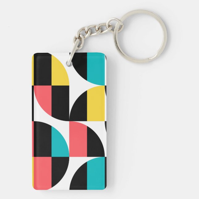 Urban, trendy, colourful, modern graphic pattern key ring (Back)