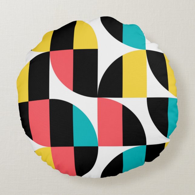Urban, trendy, colourful, modern graphic pattern round cushion (Back)