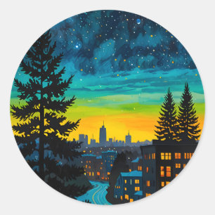 Urban Twilight Glow Classic Round Sticker