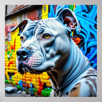 Urban White Pitbull City Street Art Graffiti