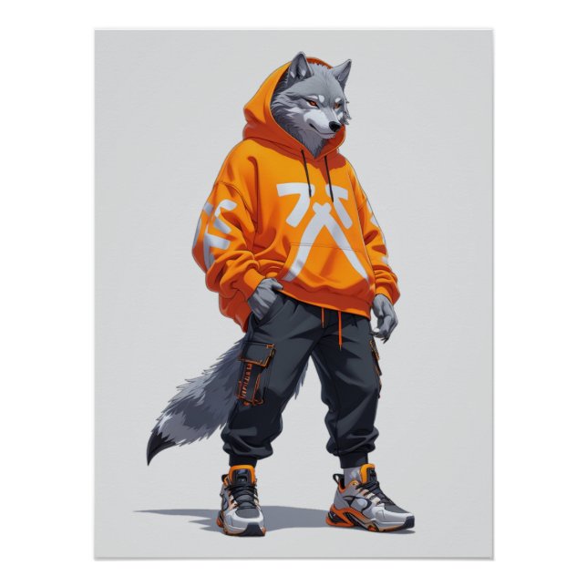 Urban Wolf Vibes - Futuristic Streetwear Design Poster (Front)
