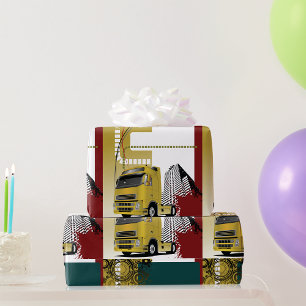 Urban Yellow Semi Truck City Skyline Wrapping Paper