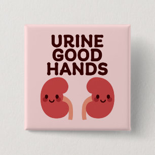 Urine Good Hands – Cute Smiling Kidney Design 15 Cm Square Badge