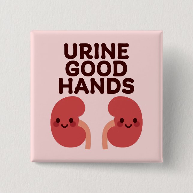 Urine Good Hands – Cute Smiling Kidney Design 15 Cm Square Badge (Front)