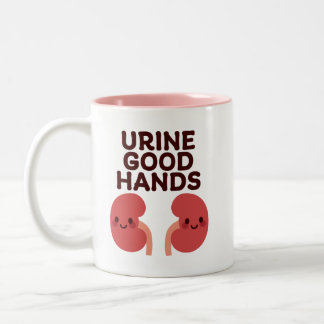 Urine Good Hands – Cute Smiling Kidney Design Two-Tone Coffee Mug