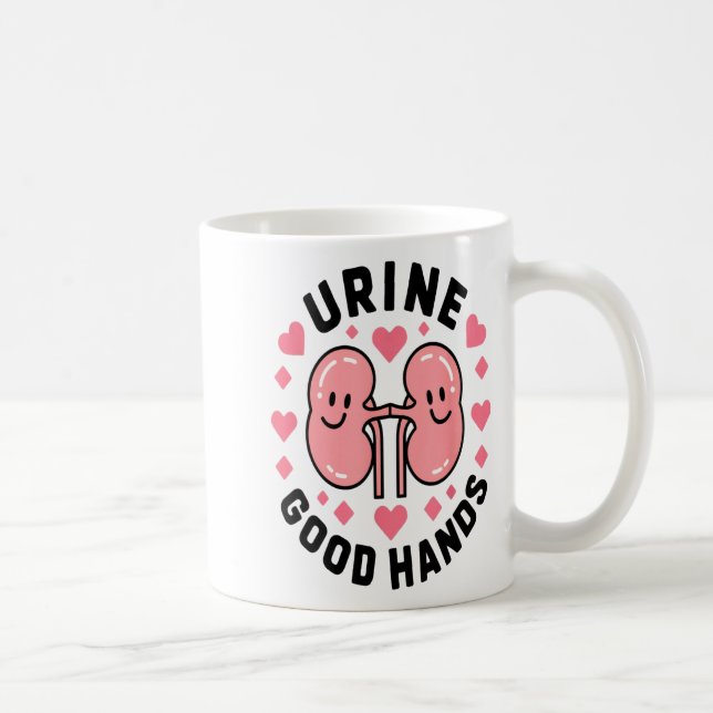 Urine Good Hands Kidney Pun Cute Cartoon Humor  Coffee Mug (Right)
