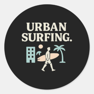 Urn Surfing Retro Block Art Streetwear Graphic Des Classic Round Sticker